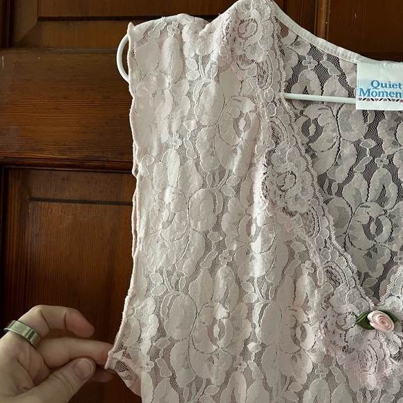 Vintage 80s 90s Quiet Moments Pink Nightgown Midi Dress Sleepwear Slip Lingerie - Picture 6 of 11